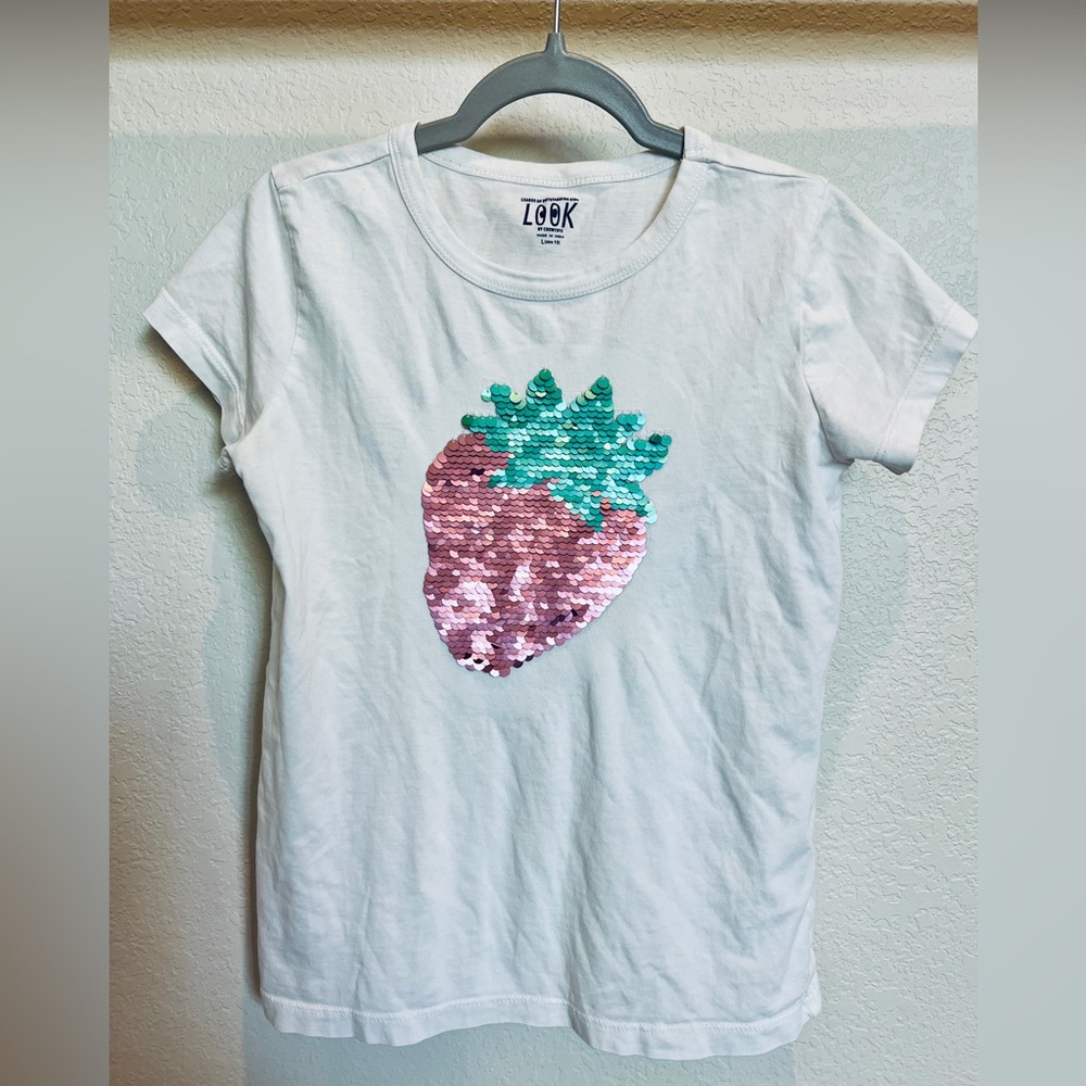 Crewcuts Girls' White Sequin Strawberry Tee
